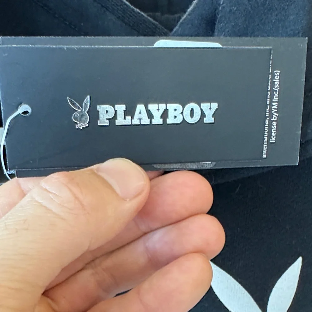 PLAYBOY Black Hoodie and Jogger Set with White Bunny Logos - Picture 3 of 14
